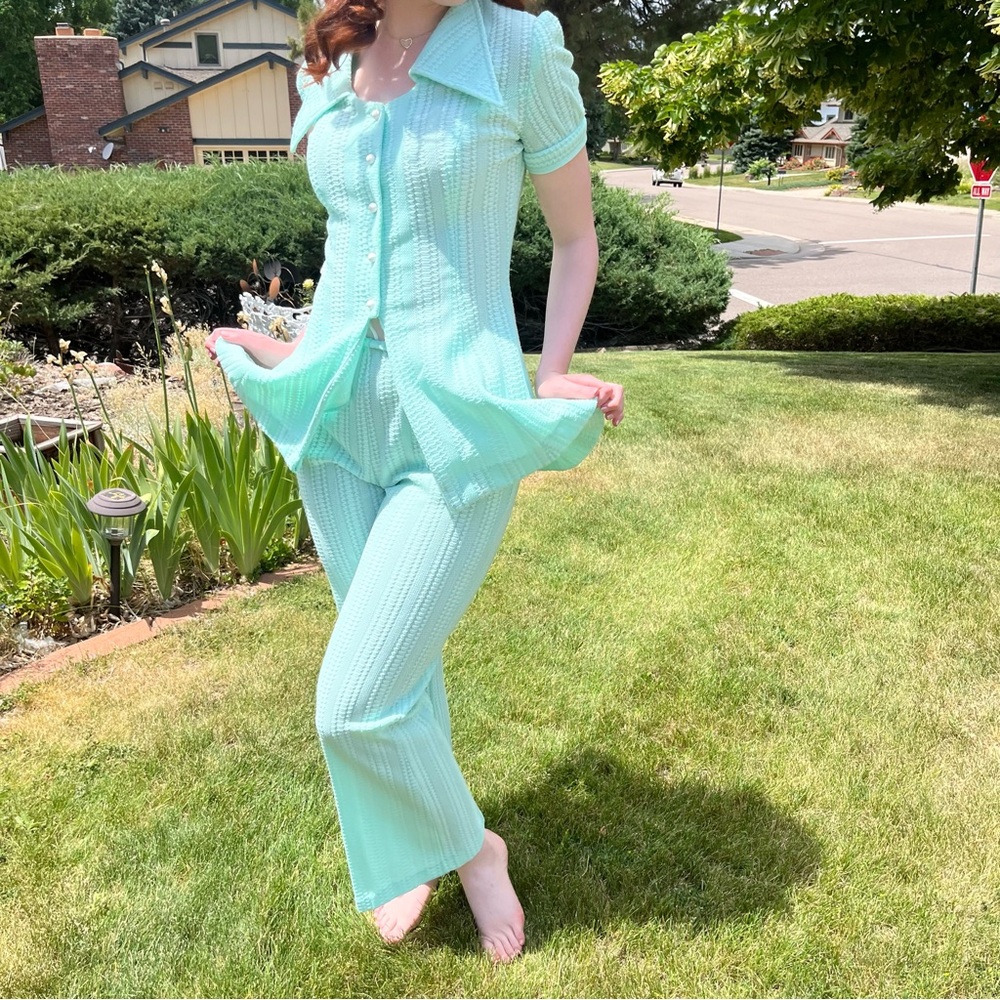 Vintage 1950 60 Retro Bobbie Brookes Pale Blue Coquette Girl Feminine Pant set